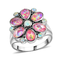 Sajen Silver Simulated Pink Opal Doublet Quartz Ring in Rhodium Over Sterling Silver (Size 10.0) 3.40 ctw