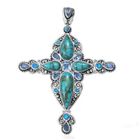 Sajen Silver Recon Turquoise, Multi Gemstone Pendant without Chain in Rhodium Over Sterling Silver 11.00 ctw