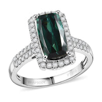 Certified & Appraised Rhapsody 950 Platinum AAAA Monte Belo Indicolite, Diamond (E-F, VS) (0.57 cts) Ring (Size 10.0) (6.90 g) 4.00 ctw