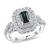 Certified & Appraised D'Joy Premium Monte Belo Indicolite and Moissanite 1.50 ctw Ring in Rhodium Over Sterling Silver