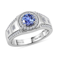 Certified & Appraised D'Joy Tanzanite, Moissanite Men's Ring in Rhodium Over Sterling Silver (Size 10.0) 1.90 ctw