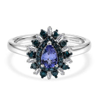 D'Joy Peacock Tanzanite, Blue and White Diamond (IR) (0.29 cts) Ring in Rhodium Over Sterling Silver (Size 8.0) 0.75 ctw