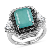 D'Joy Premium Grandidierite and Multi Gemstone 7.60 ctw Ocean Embrace Ring in Rhodium Over Sterling Silver (Size 10.0)