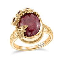 EverTrue Premium Norwegian Thulite and Orissa Rhodolite Garnet 8.35 ctw Butterfly in Bloom Ring in 18K YG Plated (Size 10.0)