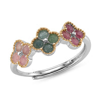Multi-Tourmaline 3.50 ctw Floral Ring in Multitone (Adjustable)