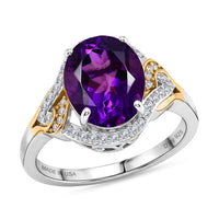 D'Joy AAA Zambian Amethyst, Moissanite Crown Wave Ring in 18K Vermeil YG and Rhodium Over Sterling Silver (Size 10.0) 3.60 ctw
