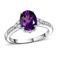 D'Joy AAA Zambian Amethyst, Moissanite Violet Majesty Ring in Rhodium Over Sterling Silver (Size 10.0) 1.85 ctw