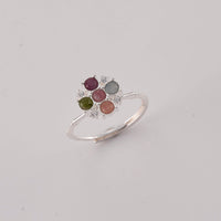 Multi-Tourmaline and Simulated Diamond 8.00 ctw Ring in Silvertone (Adjustable)