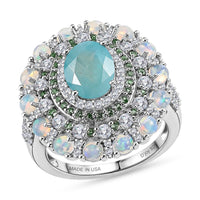 D'Joy Premium Grandidierite, Multi Gemstone Pearl Crest Ring in Rhodium Over Sterling Silver (Size 10.0) (Ships in 08-10 Days) 4.40 ctw