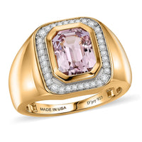 D'Joy Premium Martha Rocha Kunzite, Moissanite Men's Ring in 18K Vermeil YG Over Sterling Silver (Size 10.0) 4.35 ctw