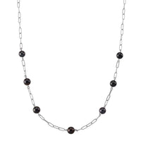 D'Joy Tahitian Pearl Station Necklace in Rhodium Over Sterling Silver 18-20 Inches