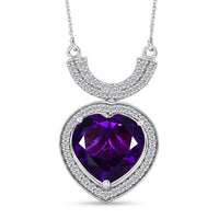 D'Joy AAA Zambian Amethyst, White Zircon Royal Valentine Necklace (18-20 Inches) in Rhodium Over Sterling Silver 9.65 ctw