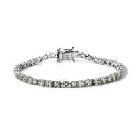 Premium Malawi Green Sapphire, Luxuriant Lab Grown Diamond (G-H, SI) (0.55 cts) Crown Line Bracelet in Rhodium Over Sterling Silver (6.50 In) 8.00 ctw