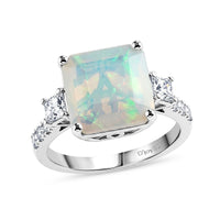 D'Joy AAA Ethiopian Welo Opal, Moissanite Dream Glow Ring in Rhodium Over Sterling Silver (Size 10.0) (Ships in 8-10 Days) 3.60 ctw