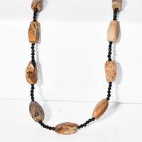 Picture Jasper and Thai Black Spinel 169.00 ctw Beaded Necklace (26 Inches)