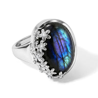 EverTrue Malagasy Labradorite, White Zircon Ring in Platinum Bond (Size 10.0) 12.85 ctw
