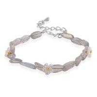 Grey Moonstone and Resin 12.00 ctw Beaded Stretch Bracelet in Silvertone (6.50-8.50In)