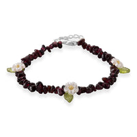 Mozambique Garnet and Resin 30.00 ctw Beaded Stretch Bracelet in Silvertone (6.75-7.75In)