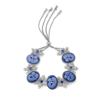 Blue Cameo, Resin and Blue Austrian Crystal Bolo Bracelet in Silvertone (7.5-9In)