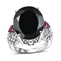 EverTrue Thai Black Spinel, Multi Gemstone Ring in Platinum Bond 23.10 ctw