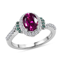 Certified & Appraised D'Joy Radiant Ember Garnet, Paraiba Tourmaline and Moissanite 2.00 ctw Ring in Rhodium Over Sterling Silver