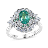 Certified & Appraised D'Joy Kagem Zambian Emerald, Paraiba Tourmaline and Moissanite 2.00 ctw Ring in Rhodium Over Sterling Silver