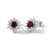 Mozambique Garnet and Simulated Diamond 6.00 ctw Sunburst Earrings in Silvertone