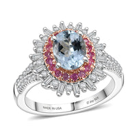 D'Joy Premium Mangoro Aquamarine, Multi Gemstone Ring 18K Vermeil RG and Rhodium Over Sterling Silver (Size 10.0) 2.00 ctw