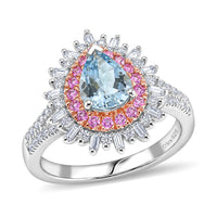 D'Joy Premium Mangoro Aquamarine, Multi Gemstone Ring 18K Vermeil RG and Rhodium Over Sterling Silver (Size 10.0) 2.00 ctw