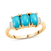 D'Joy Premium Sleeping Beauty Turquoise, Diamond Ring in 18K Vermeil YG Over Sterling Silver (Size 10.0) 1.50 ctw