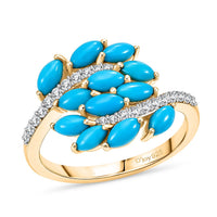 D'Joy Premium Sleeping Beauty Turquoise, Moissanite Ring in 18K Vermeil YG Over Sterling Silver (Size 10.0) 2.15 ctw