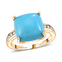 D'Joy Premium Sleeping Beauty Turquoise, Moissanite Ring in 18K Vermeil YG Over Sterling Silver (Size 6.0) 6.50 ctw