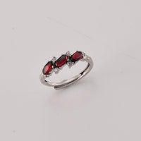 Mozambique Garnet and Simulated Diamond 2.00 ctw Trinity Ring in Silvertone (Adjustable)
