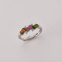 Multi-Tourmaline and Simulated Diamond 2.00 ctw Ring in Silvertone (Adjustable)