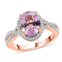 D'Joy AAA Kunzite, Moissanite Infinity Ring in 18K Vermeil RG Over Sterling Silver (Size 10.0) 3.90 ctw