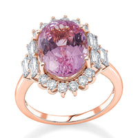 10K Rose Gold AAA Martha Rocha Kunzite, Luxuriant Lab Grown Diamond (E-F, VS) (1.44 cts) Ring (Size 6.0) 9.35 ctw