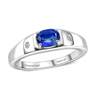 Premium Kashmir Kyanite, Luxuriant Lab Grown Diamond (G-H, SI) Men's Ring in Rhodium Over Sterling Silver (Size 10.0) 1.10 ctw