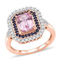 D'Joy Premium Martha Rocha Kunzite, Multi Gemstone Ring in 18K Vermeil RG Over Sterling Silver (Size 10.0) 3.75 ctw