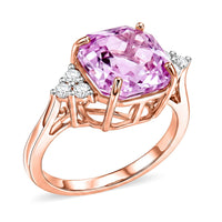 Asscher Cut Premium Martha Rocha Kunzite, Luxuriant Lab Grown Diamond (G-H, SI) (0.25 cts) Ring in 18K Vermeil RG Over Sterling Silver (Size 10.0) 6.50 ctw