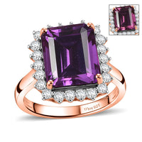 D'Joy Lab Grown Color Change Sapphire and Moissanite Ring in Rhodium Over Sterling Silver (Size 10) 9.25 ctw
