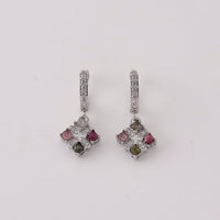 Multi-Tourmaline and Simulated Diamond 5.50 ctw Earrings in Silvertone
