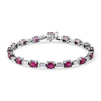 D'Joy Premium Radiant Ember Garnet, Moissanite Bracelet in Rhodium Over Sterling Silver (6.50 In) 10.00 ctw