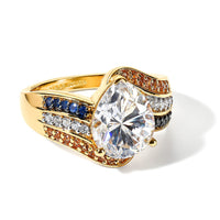 D'Joy Moissanite (Pear 11x9 mm), Multi Gemstone Ring in 18K Vermeil YG Over Sterling Silver (Size 6.0) 3.70 ctw