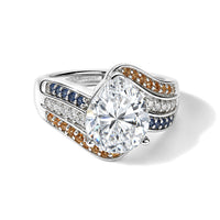 D'Joy Moissanite (Pear 11x9 mm), Multi Gemstone Ring in Rhodium Over Sterling Silver (Size 6.0) 3.70 ctw 8584444