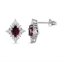 D'Joy Malawi Magenta Garnet, White Zircon Midnight Halo Earrings in Rhodium Over Sterling Silver 1.80 ctw