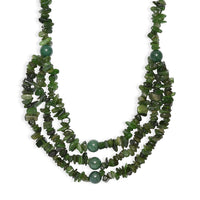 EverTrue Nephrite and Green Aventurine 430.00 ctw Chips Beaded Necklace in Platinum Bond 18 Inches