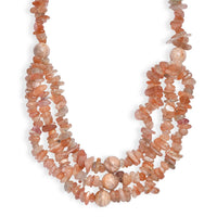 EverTrue Sunstone and Peach Moonstone 340.00 ctw Chips Beaded Necklace in Platinum Bond 18 Inches