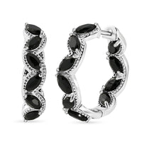 EverTrue Thai Black Spinel Hoop Earrings in Platinum Bond 6.60 ctw