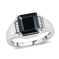 EverTrue Asscher Cut Thai Black Spinel, White Zircon Men's Ring in Platinum Bond (Size 10.0) 6.25 ctw