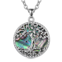Abalone Shell Tree of Life in Heart Shape Pendant Necklace in Stainless Steel 20 Inches